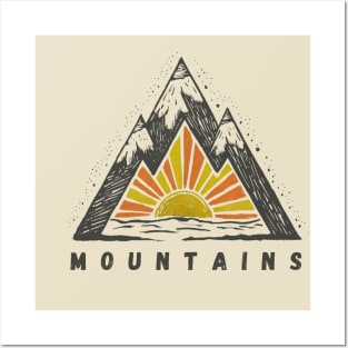 mountains sunset Posters and Art